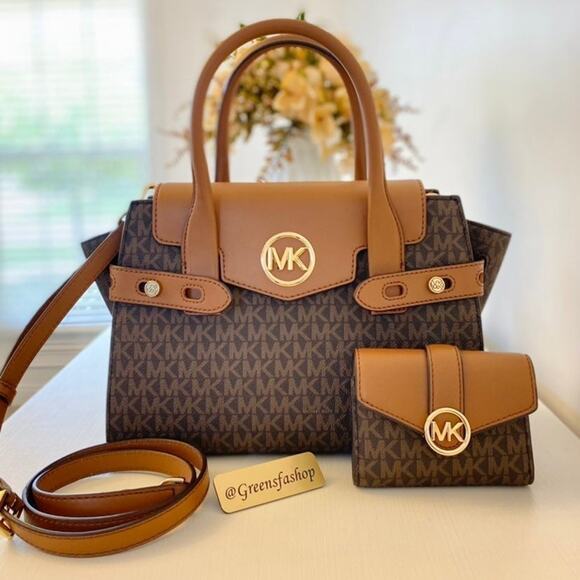 Michael Kors Purse & Wallet Carmen Medium Flap Satchel shoulder bag brown new - Picture 1 of 12
